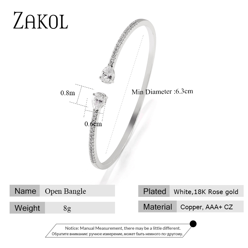ZAKOL Luxuriously Women Wedding Party Adjustable Opening Bracelet Cubic Zirconi Bracelets Bangles Jewelry Gifts FSBP2218