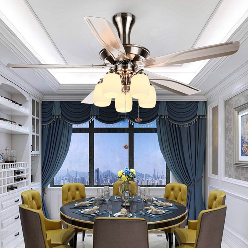 European-style Elegant Retro Ceiling Fan with Lights Strong Wind Mute Smart Living Room Bedroom Ceiling Lamp with Remote Control