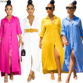 2020 Women Summer Long Maxi Shirt Dress Sexy Full Sleeve Loose Bandage Party Night Club Casual Street Dresses Vestidos GL104