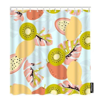 Fruit Fabric Shower Curtain with Hooks Kiwifruit Mango Palm Papaya Leaves Tropical Exotic Fresh Healthy Cartoon Bath Shower