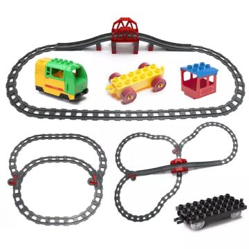 Big Size Building Blocks Train Track accessories Points Crossover Bridge Parts Railway Bricks Compatible Duploed toys