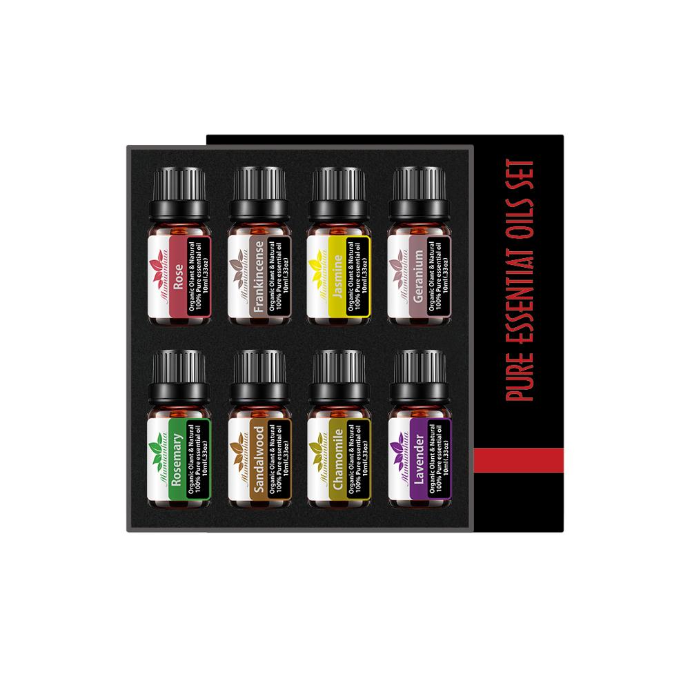 8Pcs 10ml Gift Box Set Essential Oils 100% Pure Therapeutic Grade Lavender Peppermint Natural Plant Aromatherapy Rose