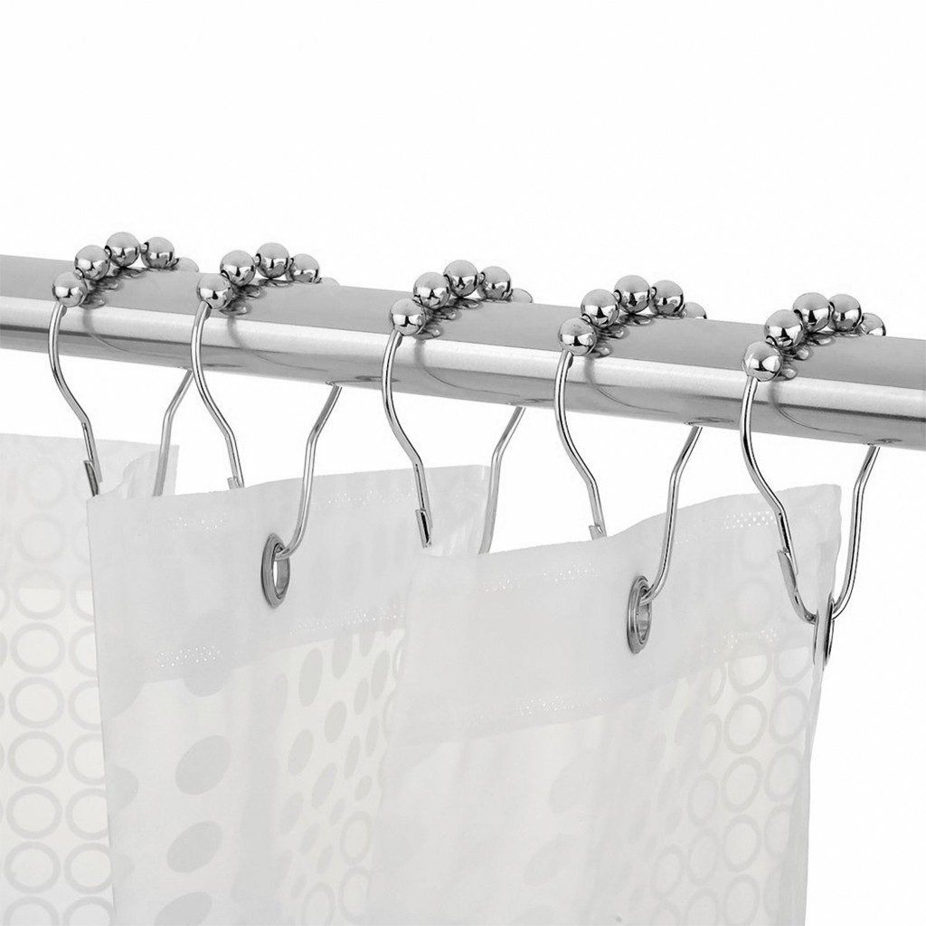 12pcs Practical Stainless Steel Curtain Hook Bath Rollerball Shower Curtains Glide Rings Convenient Home Bathroom Accessory #LR1