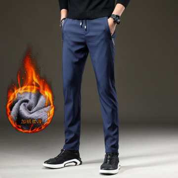 Mens Fashion Slim Fit Winter Fleece Pants Elastic Waist Zipper Warm Trousers Black blue Grey Casual Joggers Pants Size 28-36