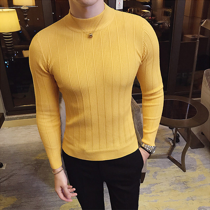 2019 Fashion Men Sweaters Male Slim Fit Jacquard Turtleneck Pullover Sexy Sweaters Long Sleeves Knitwear Spring Sweater M-3XL