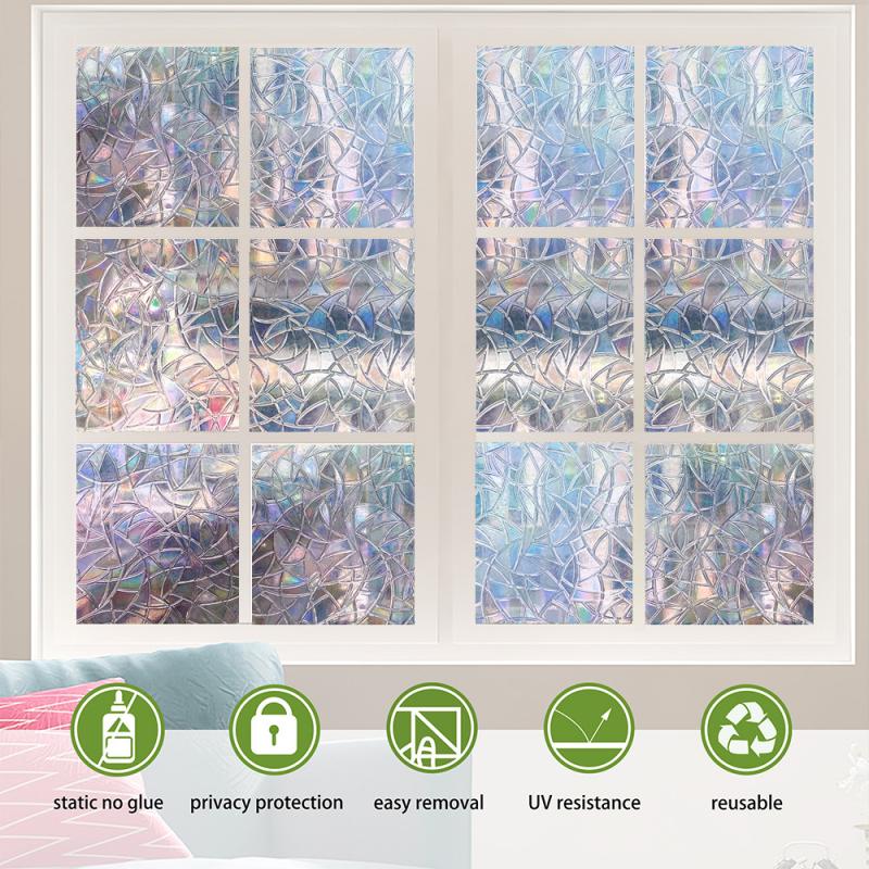 Window Film 3D Privacy Window Glass Film Rainbow Effect Self-adhesive Anti UV Glass Stickers Home Decor Bedroom Kitchen