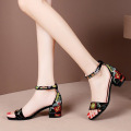 Plus Size 41 Summer Women Sandals Embroider Ankle Strap Sandal High Heels Dress Shoes Flower Ladies Shoes Sandalias Mujer