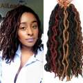 AliLeader 12 18 Inch Crochet Nu Locs Braiding Hair Crochet Synthetic Hair Ombre Brown Black Faux Locs Curly Crochet African Root