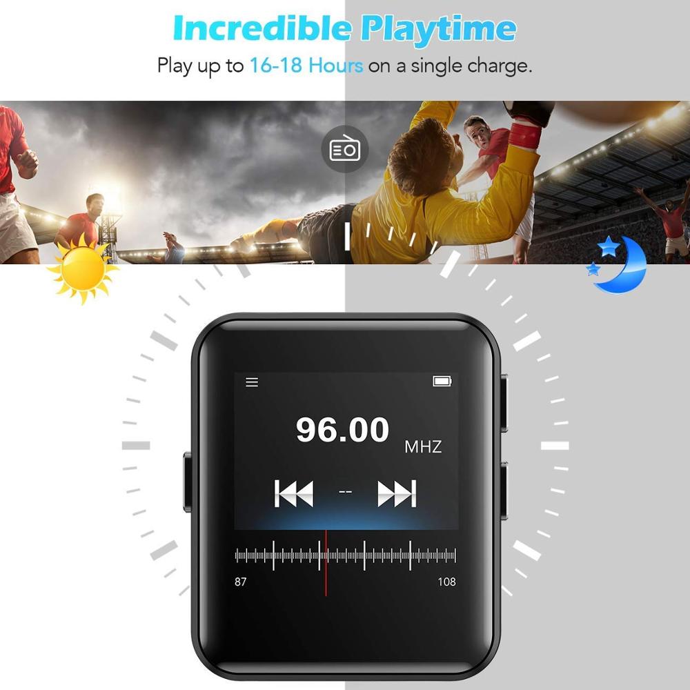 Mini Clip MP4 Player Bluetooth with 1.5 Inch Touch Screen Portable MP4 Music Player HiFi Metal Audio Player with FM for Running