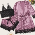 Women's Sleepwear Sexy Satin Pajama Set Red Lace V-Neck Pyjamas Sleeveless Cute Cami Top and Shorts Sexy Lingerie Homewear ^R