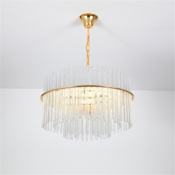 Gold Metal Transparent Glass Rod Crystal Chandelier Nordic Postmodern Fashionable Pendant Lamp