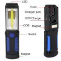 Portable USB Rechargeable COB Night Light Flashlight LED Torch Lantern Work Light Camping Lamp with Built-in Battery Magnet Hook