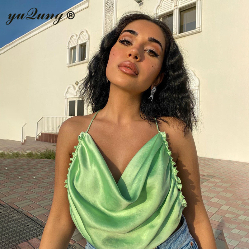 yuqung Sexy Halter Bandana Crop Top Women Clothing 2020 Summer ladies Off Shoulder Backless Clubwear Lace Up camis Tank Tops