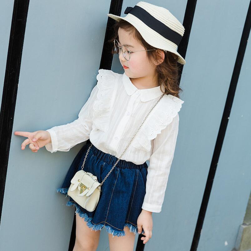 2019 Baby Toddler Clothes Cotton White Girls Blouse Shirts Lace Ruffles Kids Children Long Sleeve School Girl Tops And Blouses