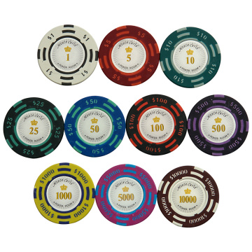 25PCS/Lot texas hold'em Clay Poker Chips Baccarat Upscale Set 14g Color Crown Monte Carlo dallors Casino poker chip set poker