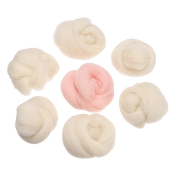 Mayitr 6pcs White + 1pc Pink 35g Felting Wool Fiber Needle Felting Natural Wool Rovings For 3D Animal Projects DIY Sewing Crafts