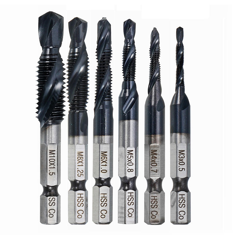 6pc/set HRC89 M3-M10 Combination Drill Tap Bit Set TiAlN Coated Deburr Countersink Bits