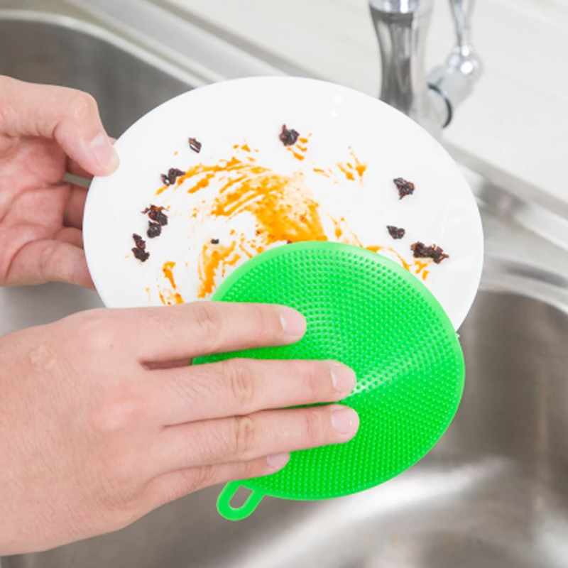 1PC Kitchen Cleaning Brush Silicone Dishwashing Brush Fruit Vegetable Cleaning Brushes Pot Pan Sponge Scouring Pads