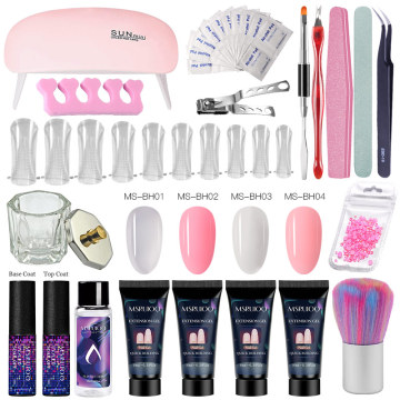 MSRUIOO Poly Extension Nail Gel Kit With Nail Tips Dual Form Qiuck Dry Builder Nail Gel Set Manicure Finger Extension