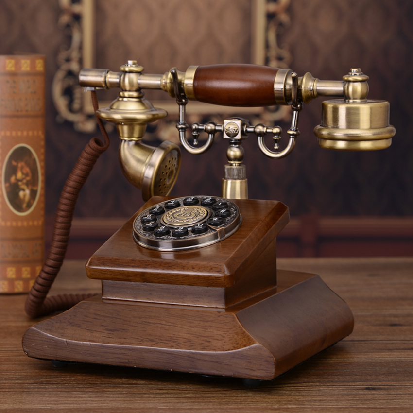 Classic Retro Corded Telephone Phone Vintage Telephone Landline Wooden Telephone Button Dial, for Home Hotel Decoration