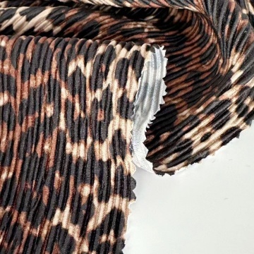 Leopard Print Pleated Crinkle Fabric