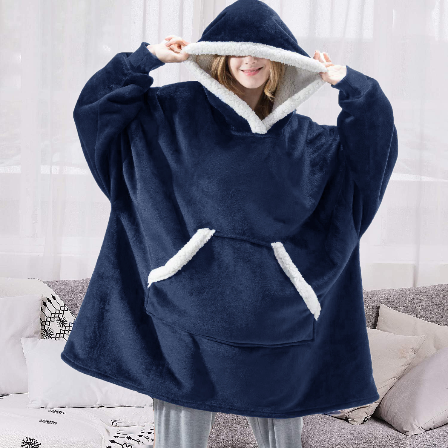 Women Hoodies Sweatshirts Giant TV Blanket With Sleeve Winter Clothes Fleece Plush Warm Pocket Hooded Pullover Moletom Feminino