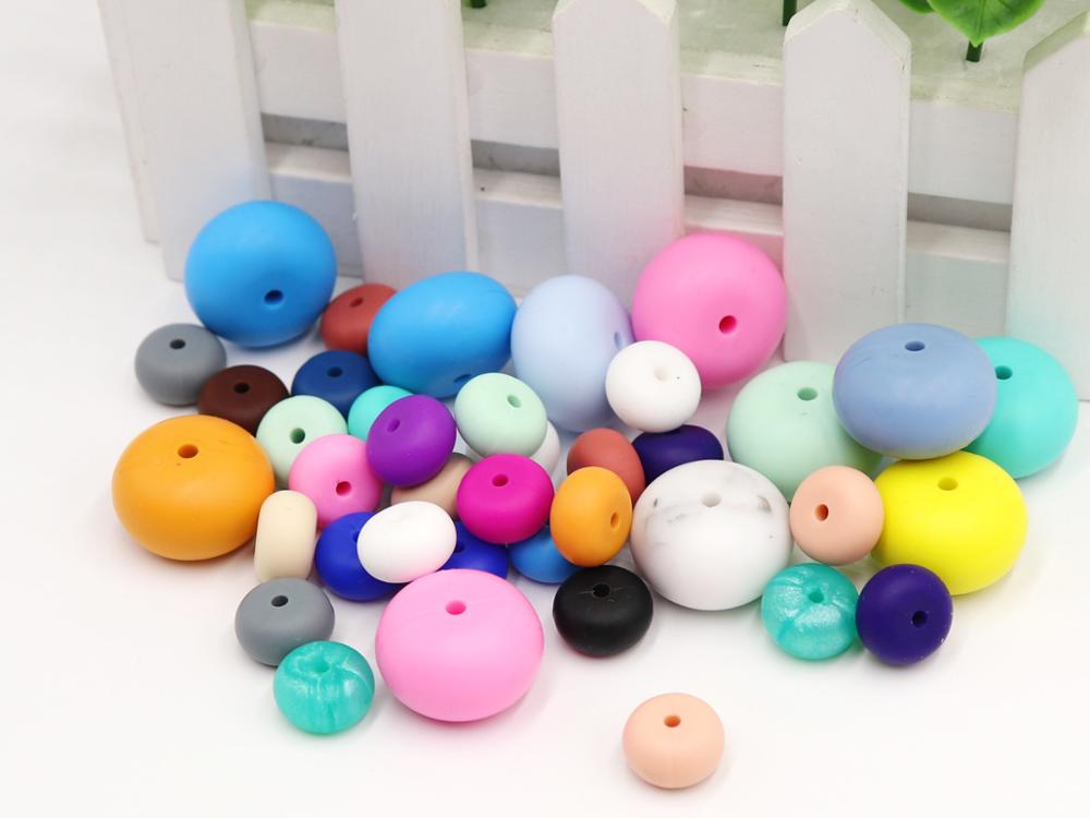 50pc Silicone Abacus Round Beads Lentils Soft Pastel For Teething Necklace Chewable Organic Beads Baby Teether 14mm