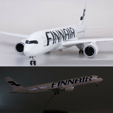 In Stock 47cm 1/142 A350 FINNAIR Airliner Aircraft Plane Model with LED light Resin Base Collection Toy