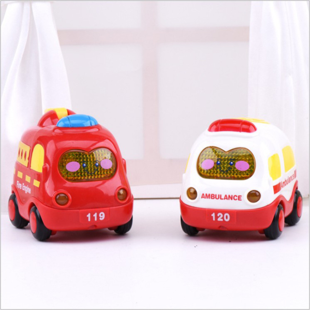 4pcs Friction Car Push and Go Car Mini Powered Play Vehicles with Screen Button for Light and Music Educational Toys