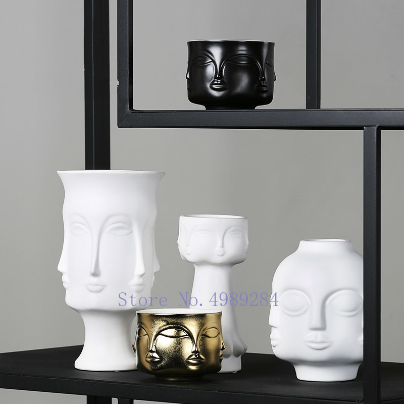 Creative Nordic ceramics vase human face Gold vase Flower arrangement Home living room Decorative ornaments Crafts flower vases