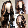 UWIGS 4/27 Highlight Wig Brazilian Body Wave Wig Highlight Lace Front Human Hair Wigs Honey Blonde Ombre Lace Front Wig Remy