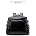 Soboba Waterproof Black Diaper Bag Smooth Leather Larege Capacity Nursing Changing Backpack for Newborn Baby with 2 Straps
