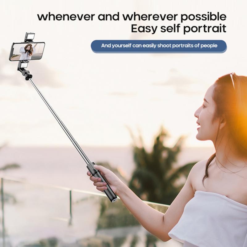 High Quality Wireless Bluetooth Selfie Stick Tripod With Double Fill Light Extendable Foldable Monopod For Iphone Smartphone