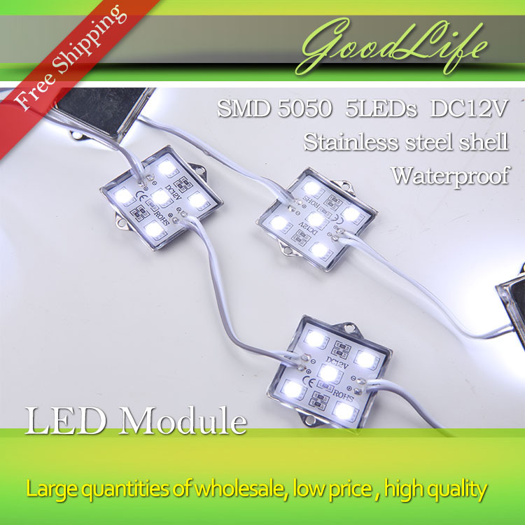 20PCS 5050 5 LED Module DC12V lighting Waterproof Tetragonal Iron shell led modules,white color,20PCS/lot