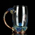 Blue Rose Crystal Cup Flower Tea Glass High-grade Glass Water Cup Flower Mug DDC-46