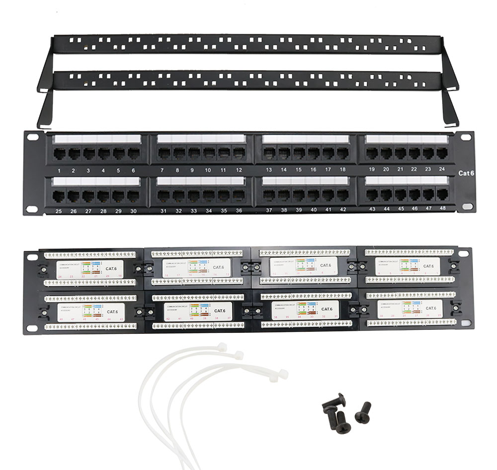 12 / 24 /48 Ports CAT6 UTP Keystone Patch Panel 19inch 1U/2U Cat6 Cable Frame Faceplate Rj45 Patch Panel 24port Listed Rackmount