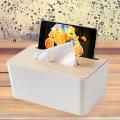 Plastic Durable Tissue Box Holder with Bamboo Wooden Cover Phone Slot Napkin Storage Container Home Kitchen Decoration