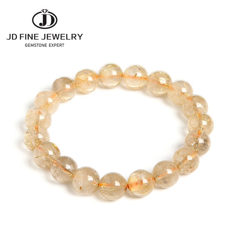 JD 6-14mm Gold Rutilated Quartz Bracelets For Women Natural Stone Beads Unisex Bracelet Jewelry Men Bracelets Bangles Decoration