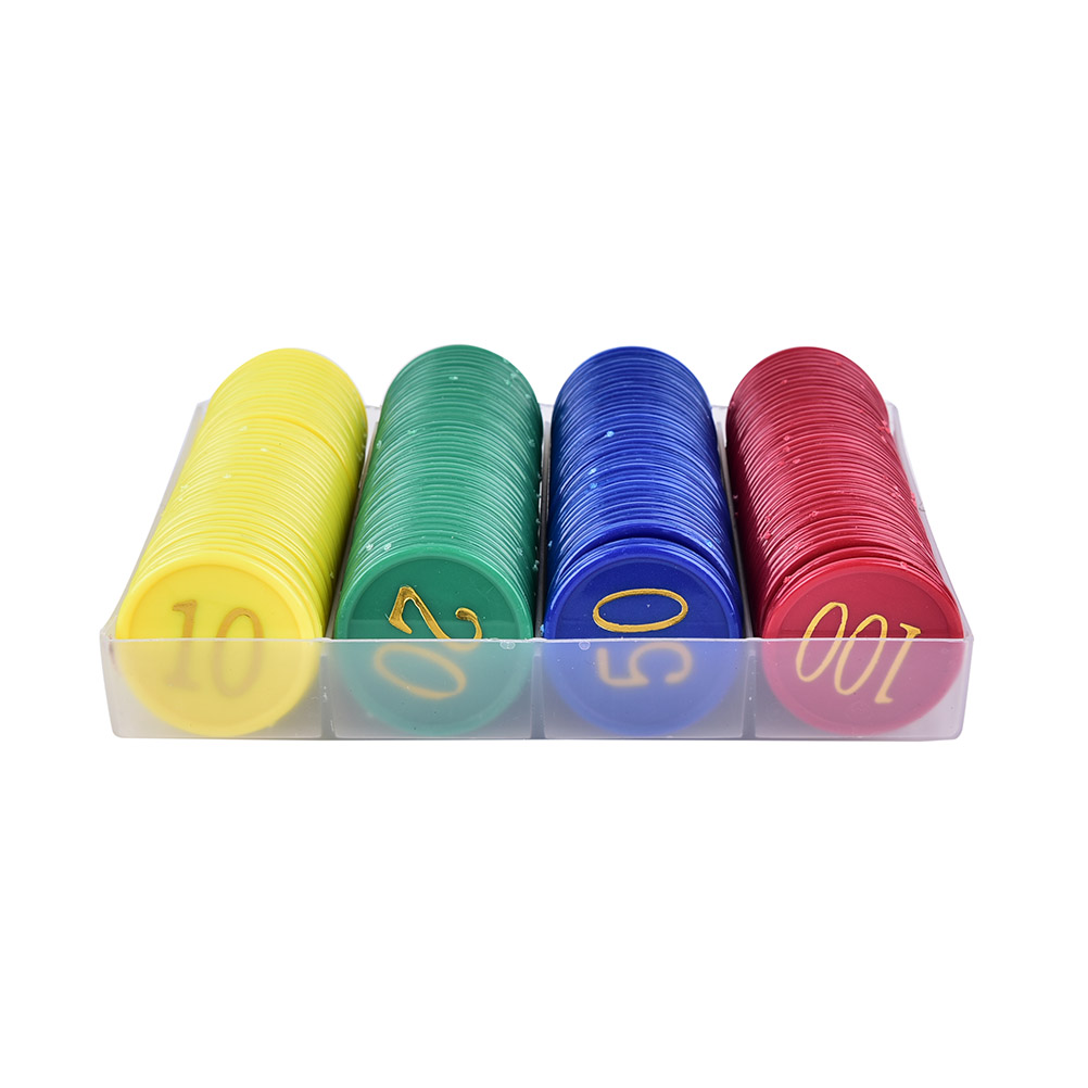 160Pcs Plastic Poker Chip with 4 Golden Large Numbers Printing for Gaming Tokens Plastic Coins - Yellow+Green+Red+Blue