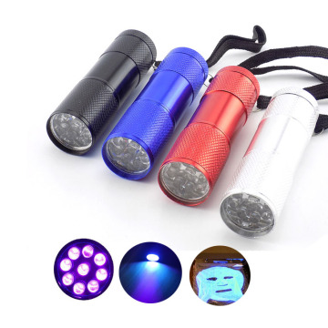 UV Ultraviolet 9 LED Flashlight Ultra Violet Flash Torch Light Lamp Mini Purple Color Backlight Linterna AAA For Money Detection
