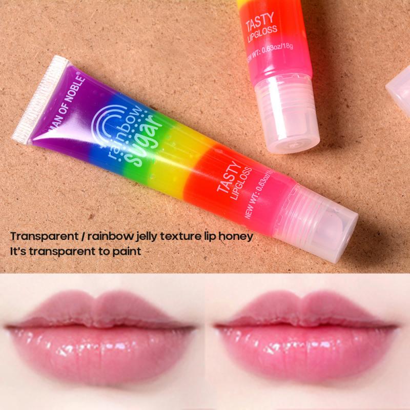 Rainbow Lip Gloss Sugar Tasty Transparent Lipstick Clear Oil Sexy Cute Fruit Lip Balm Makeup Lip Stick Moisturizing Lipgloss