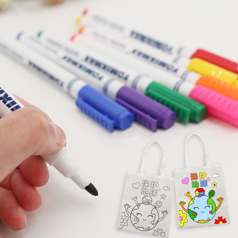 8 Pcs/Set Clothes Textile Marker Fabric Paint Pen DIY Crafts T-shirt Pigment Painting Pen School Home Stationery Graffiti Supply