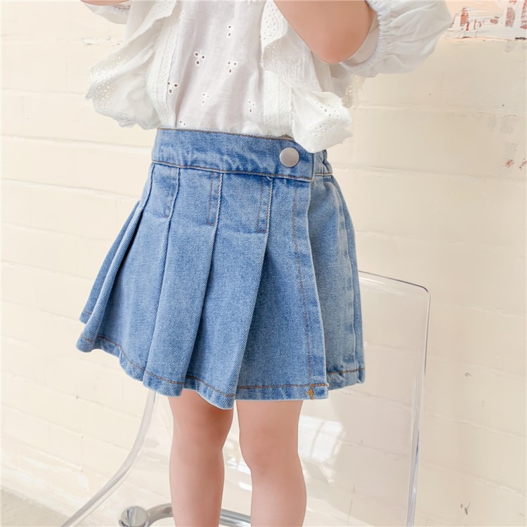 Summer girls denim shorts baby skirts with horts kids fake skirt children bottoms fashion pleated ruched jeans 1 to 7 yrs