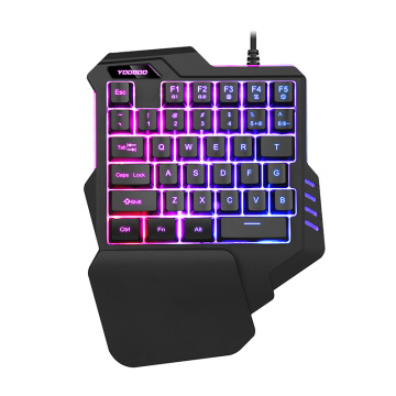 Wired One Hand Gaming Keyboard USB Professional Desktop LED Backlit Mechanical Feeling Keyboard Ergonomic with Wirst For Games