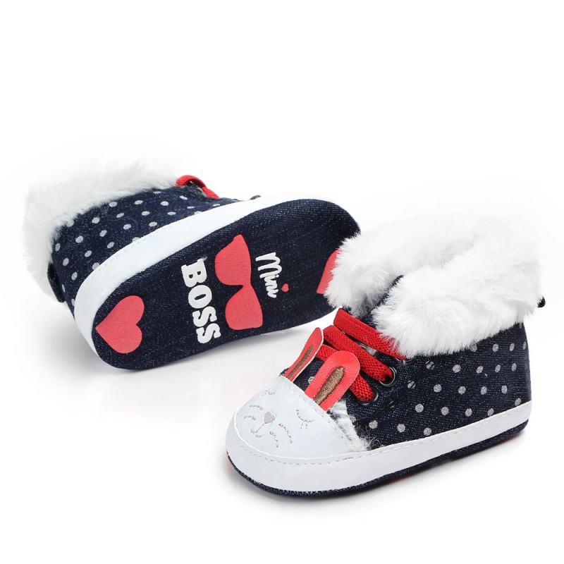 Winter Fur Warm Baby Girls First Walkers for Newborn Soft Sole Non-Slip Infant Cartoon Cotton Shoes Sneakers