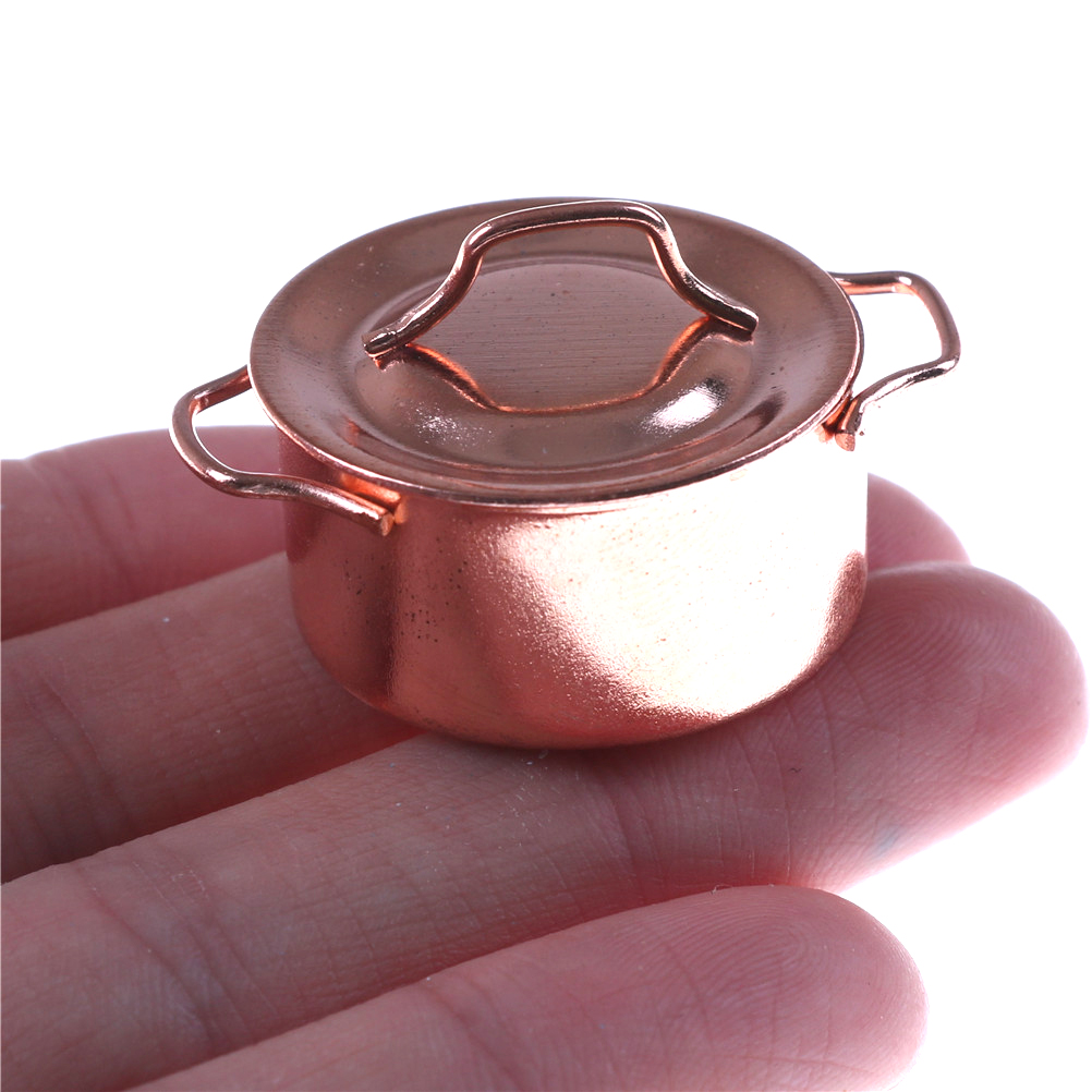 1pc 1/12 Dollhouse Miniature Kitchen Copper Pot Kitchenware with Lid Kitchen Accessories Pretend Play Furniture Toys