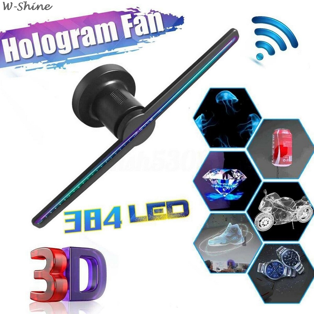 WiFi 3D Holographic Projector Hologram Player Naked Eye LED Display Fan Advertising Light 16G TF Card APP Control 384/576 LEDs