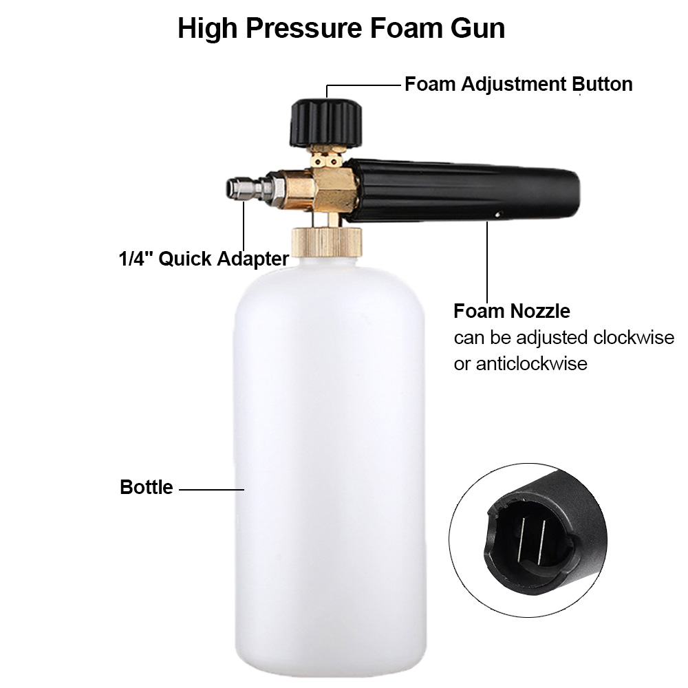 High Pressure Snow Foam Lance Foam Generator 1/4" Quick Release Foam Gun with 5 Spray Nozzles for High Pressure Car Washer