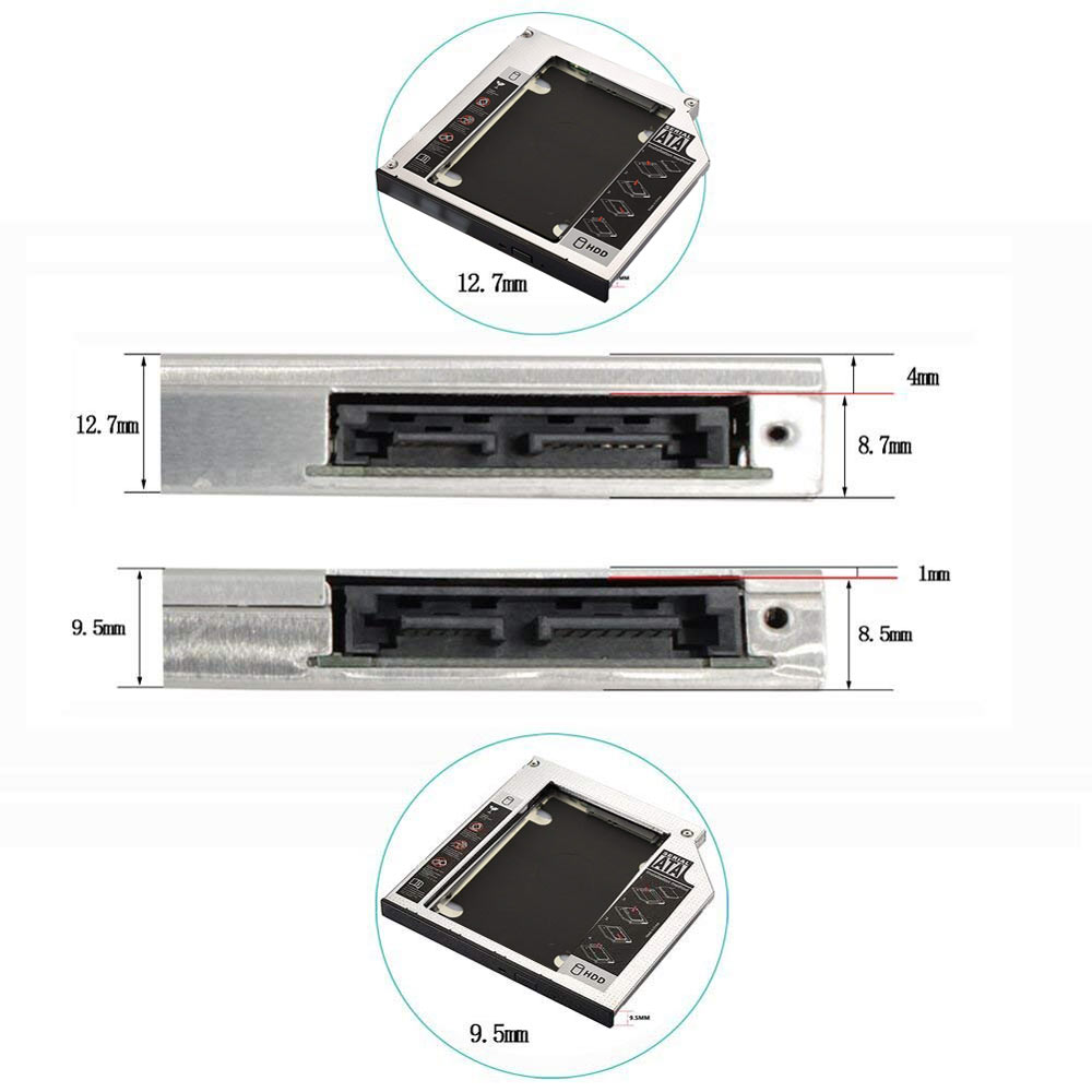 Universal Aluminum 2nd HDD Caddy 12.7mm SATA 3.0 For 2.5" SSD Hard Disk Driver Case Enclosure DVD CD-ROM Adapter Optibay 12.7