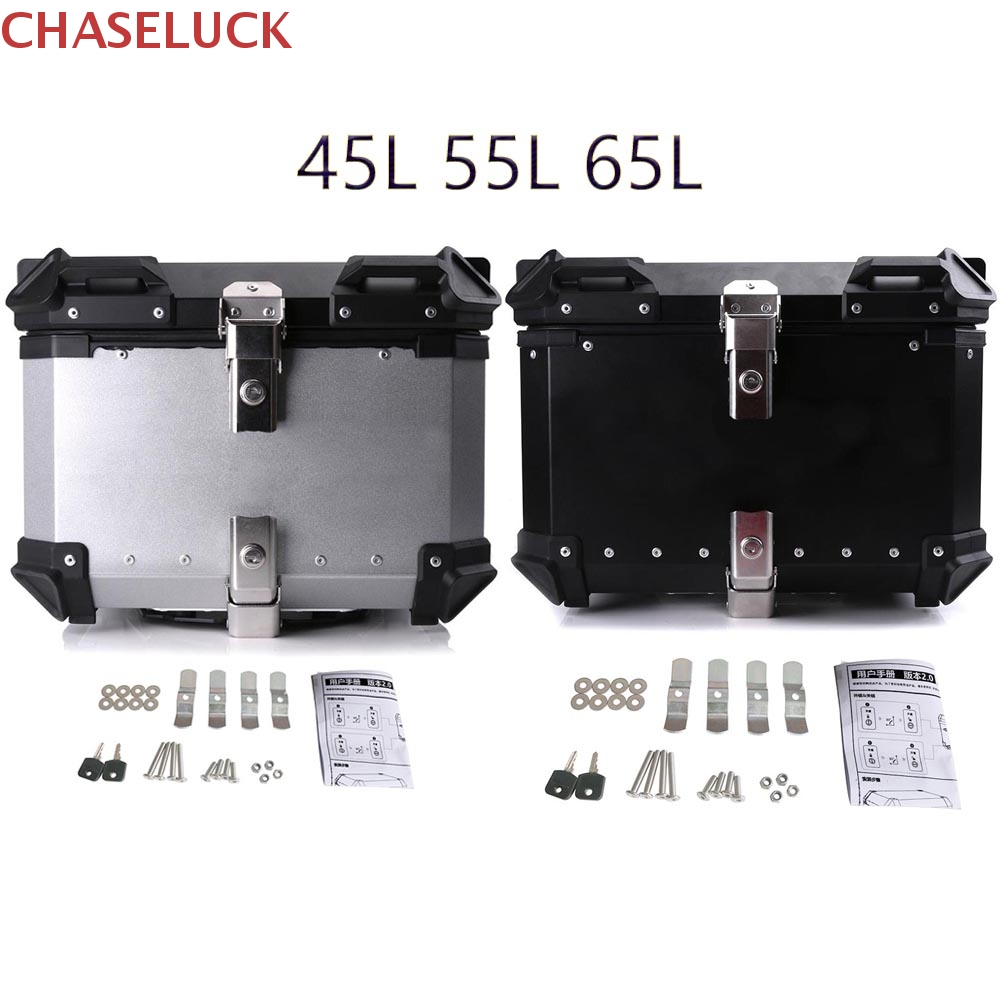45L-65L Universal Motorcycle Rear Luggage Trunk Storage Moto Top Case Tool Box Waterproof Helmet Key Lock Tail Toolbox Aluminum